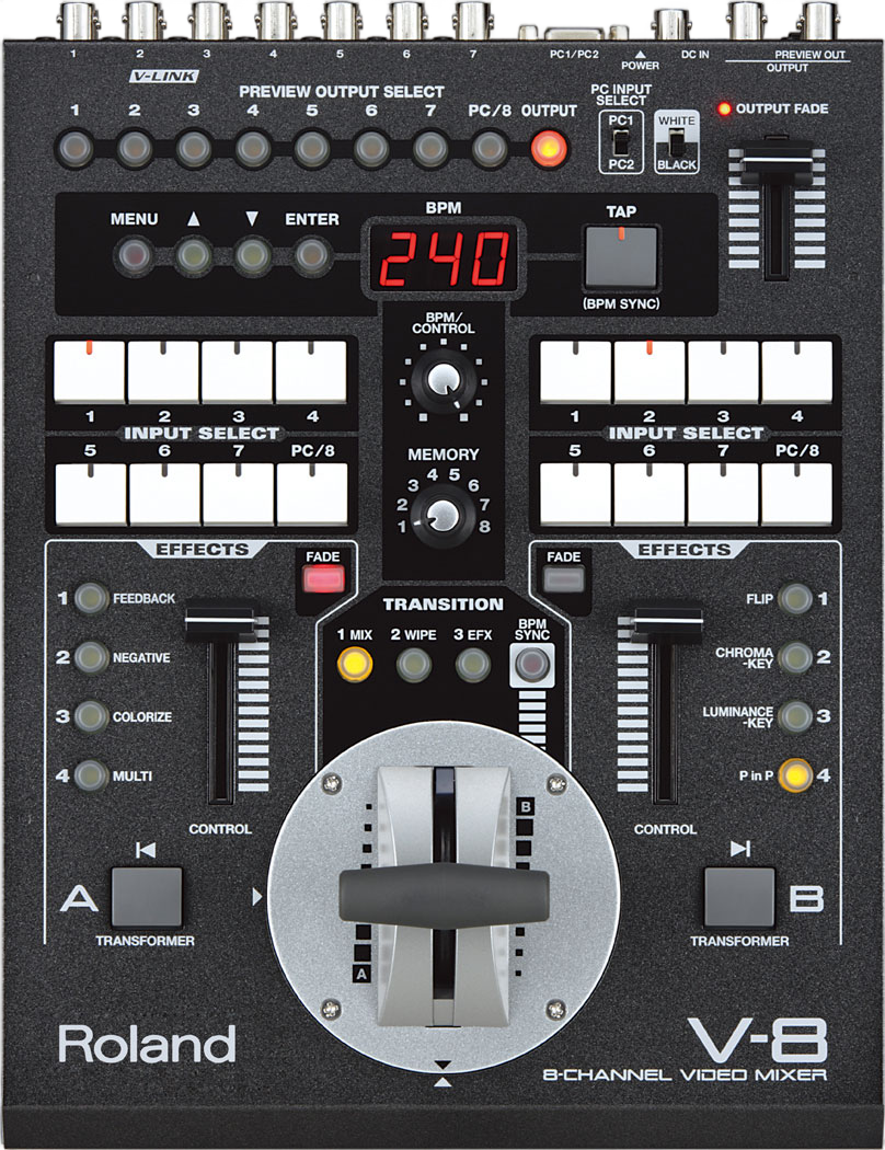 Roland V-8 video mixer supported by Vidirol Control